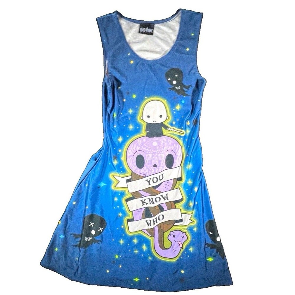 Harry Potter Chibi-style Lord Voldemort and Nagini Dress Blue Skater Size Small